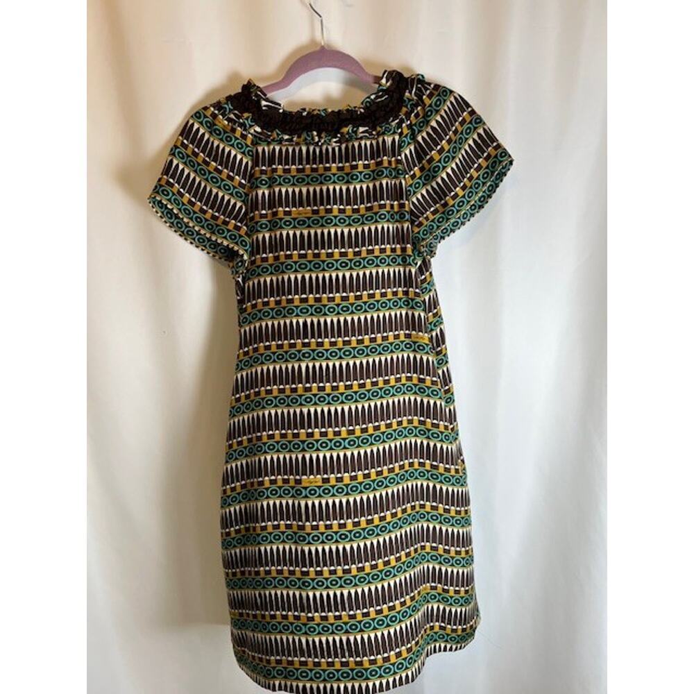 Milly Of New York 100% Silk Short-Sleeve Tribal-Print Dress Sz 4 Lined - Picture 9 of 10